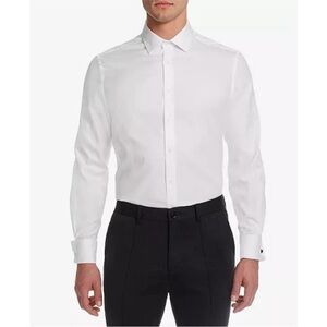 Michelsons studio London WHITE dress shirt slim fit no iron 4 way stretch XL men